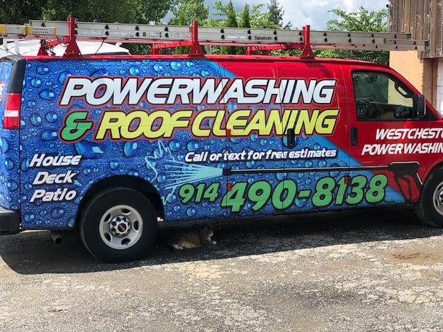 Katonah, Armonk roof cleaning- westchester power washing, westchester power washing work van for roof cleaning, roof shampoo, house pressure cleaning 914-490-8138 free estimates